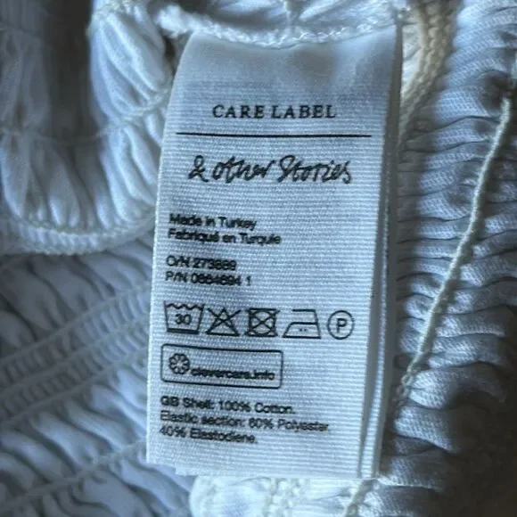 & Other Stories White Smocked Puff Sleeve Ruffle Hem Cotton ~Small - Picture 5 of 7